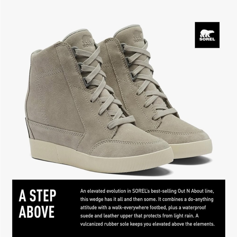 Sorel Out 'N About Wedge Gray Suede Boots NL4913-081 Dove/Quarry Women’s 6.5 - Picture 2 of 10